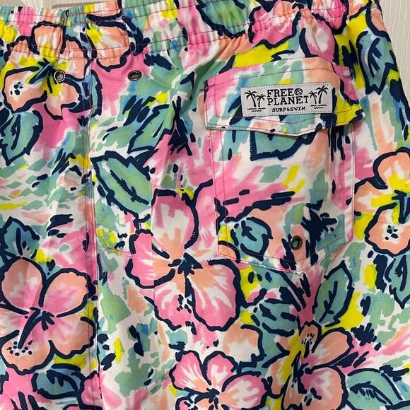 Free Planet Floral Pastel Swim Trunks size 1X - Picture 6 of 7